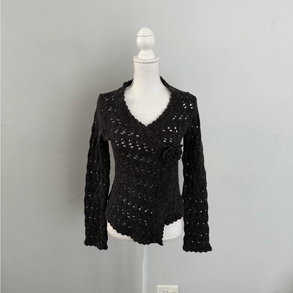 Promod Black Cardigan with Delicate Knit Pattern